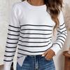 Womens Winter Striped Knit Sweater Loose Fit Round Neck Long Sleeve Casual Pullover