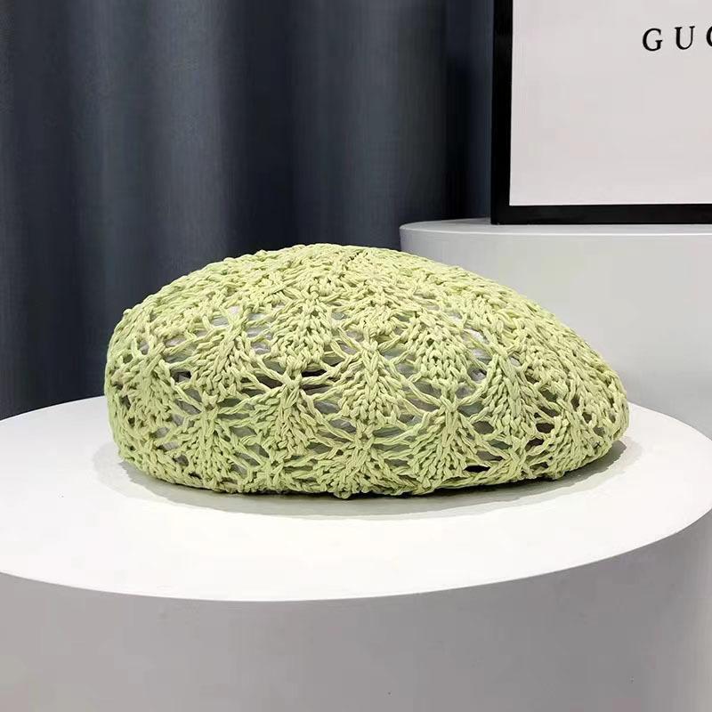 Small Fresh Straw Beret Children Spring and Summer Hollow Design Breathable Thin Bud Painter Hat Showing A Small Tide