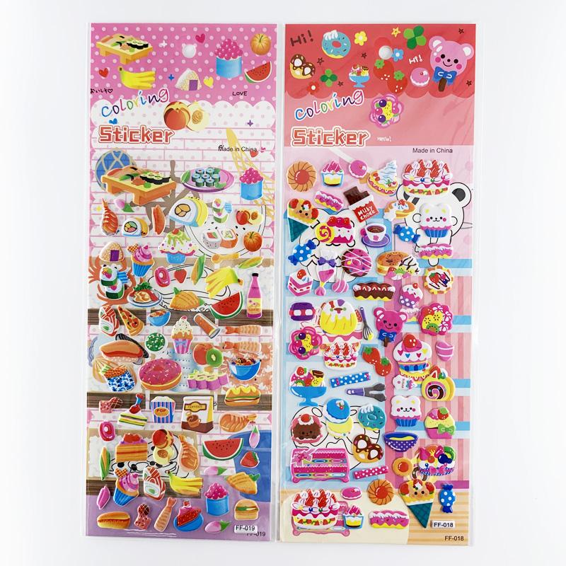 4 Sheetsset Candy Cake Food Drink Stickers Children Cartoon 3D Bubble Foam Sticker For Kids Diy Scrapbook Notebook Decoration