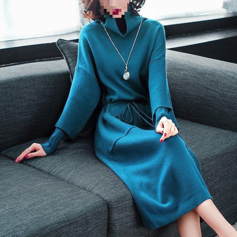 Autumn and winter long dress temperament knitted sweater skirt over the knee medium and long winter dress new women's base thickened