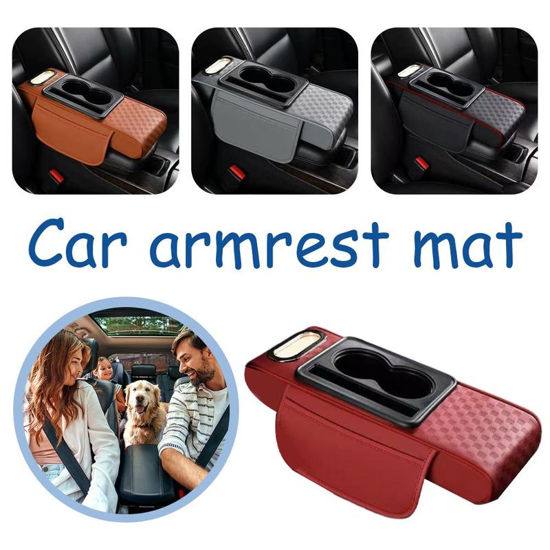 Coussin d'accoudoir rehausseur de console centrale de voiture, pad d'accoudoir multifonctionnel en cuir PU avec porte-gobelet, boîte à mouchoirs, universel