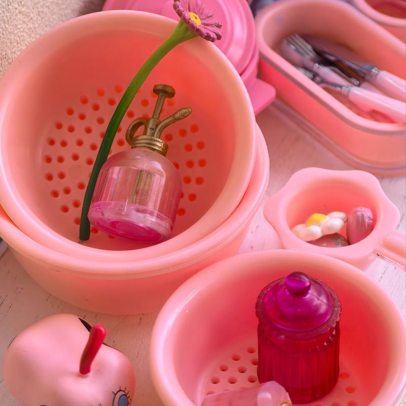 Dollhouse Miniature Plastic Drain Basket Set 6Pcs 1:12 Scale Round Colander Bowls for Home Decor Collectibles