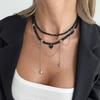 Sweet And Cool Spice Girl Crescent Crescent Love Pendant Tassel Necklace, Stylish Imitation Crystal Beaded Clavicle Chain