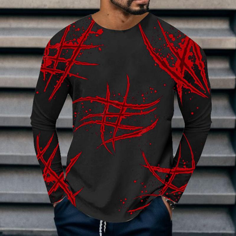 3D Printed Fun Top Men's Colorful O Neck Long Sleeved T-shirt, Spring and Autumn Casual T-shirt Oversized Sports Street T-shirt