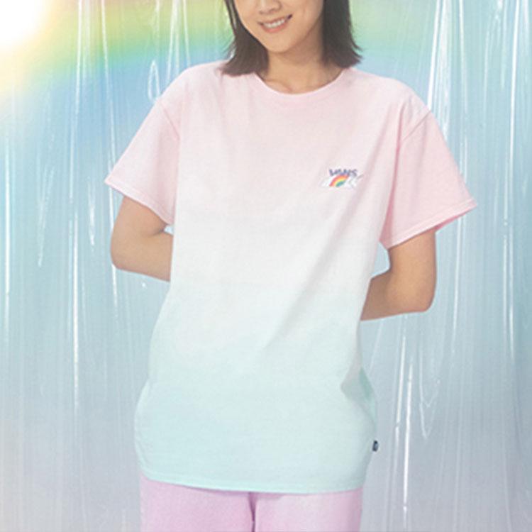 Vans Unicorn Gradient Print Casual Round Neck Short Sleeve T-Shirt Unisex Tops Pink VN0A54LCUUZ