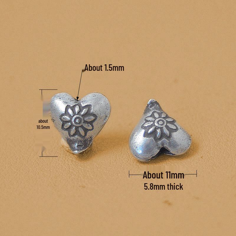 Handcrafted Thai Silver Heart Flower Beads - Pure Silver Spacer for DIY Bracelets and Retro Jewelry. цена за штуку