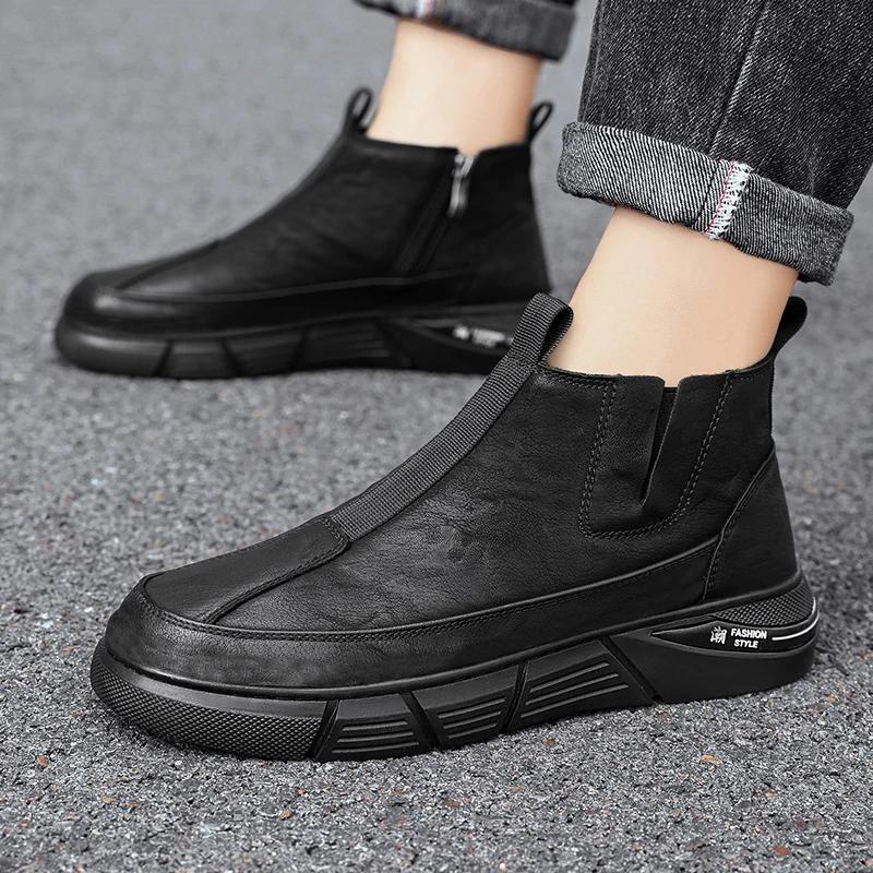 Work Shoes Men High Heel Ankle Boots Men's Safety Shoe Casual Sneakers Booties Man Brown Boot Dress Booty Man Mens Cowboy Snow &