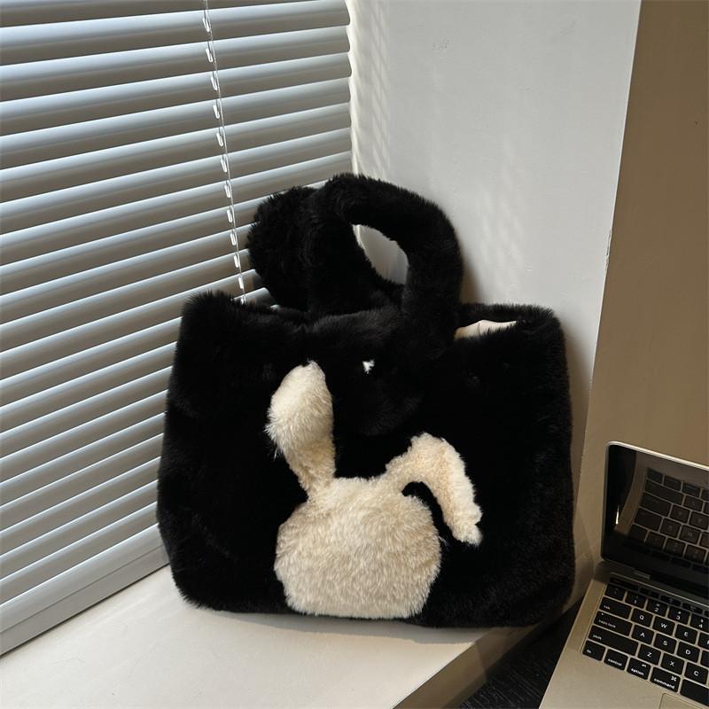 Plush Rabbit Adorable Tote Bag For Women Stylish Winter Large Capacity Bag Shoulder