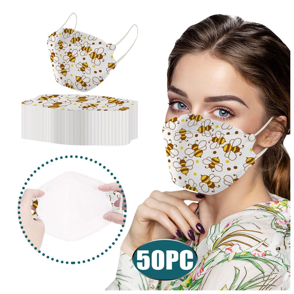 Adult's Disposable Unisex Bee Printed Outdoor Prevention Fish Mask Face 