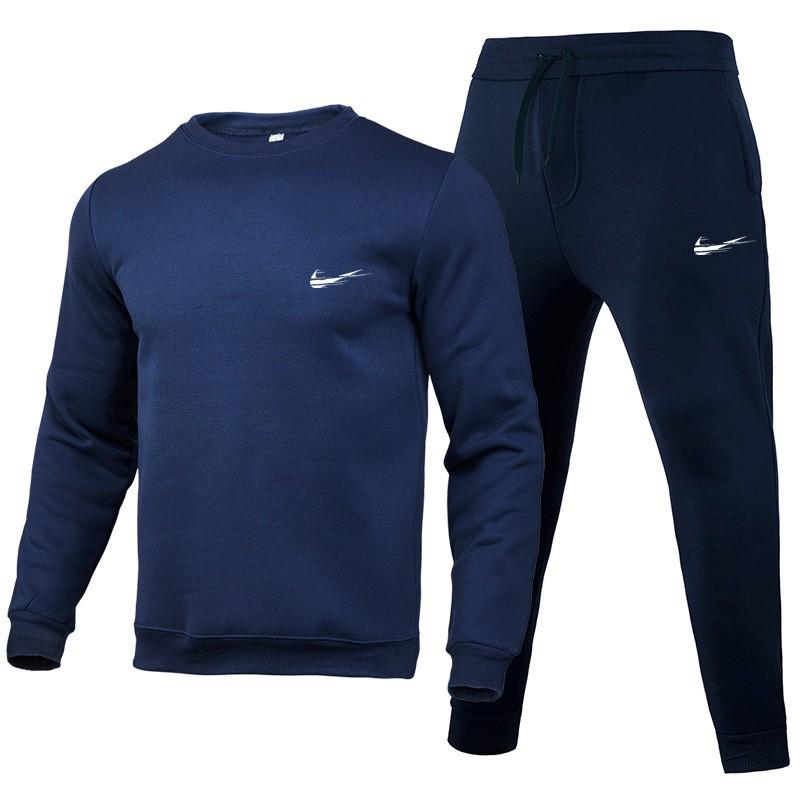 Mens Long Sleeve Crew Neck Tracksuit Solid Color Print Casual Sportswear Set Daily Wear