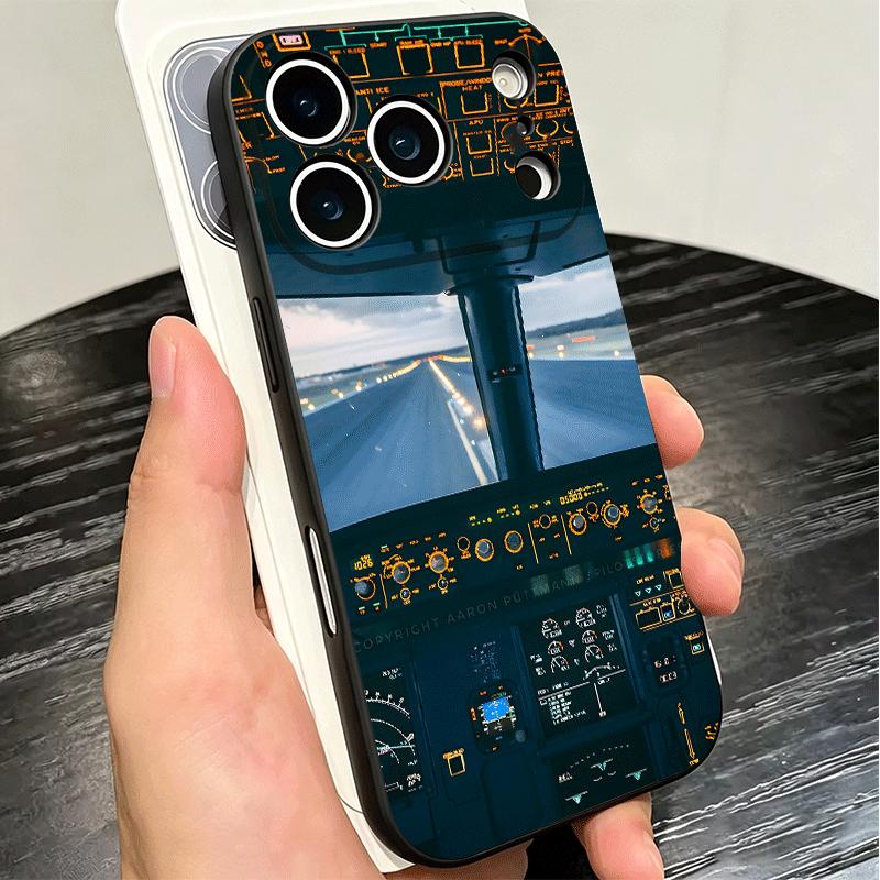Aviation Aeroplane Pilot Cockpit Soft Phone Case for iPhone 16 16E 17 Air 15 Pro Max 14 Plus 13 Mini 11 12 7 Black Cover Back Sh