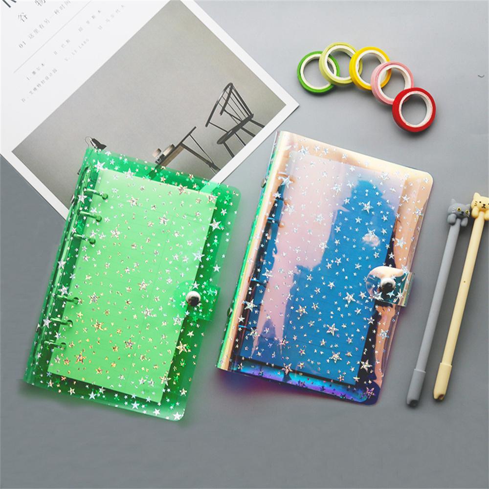 Y2k Stars Transparent Plastic Clip File Folder A6 Notebook Cover Loose Leaf Ring Binder Planner Agenda School Office Supplies