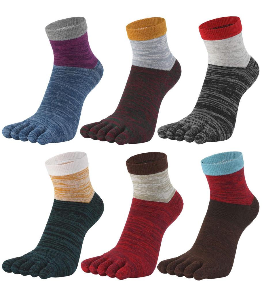 WIOIW Men's Five-Toe Socks, Durable Cotton Socks for Running, Sports, Commuting, and School, 6 Pairs