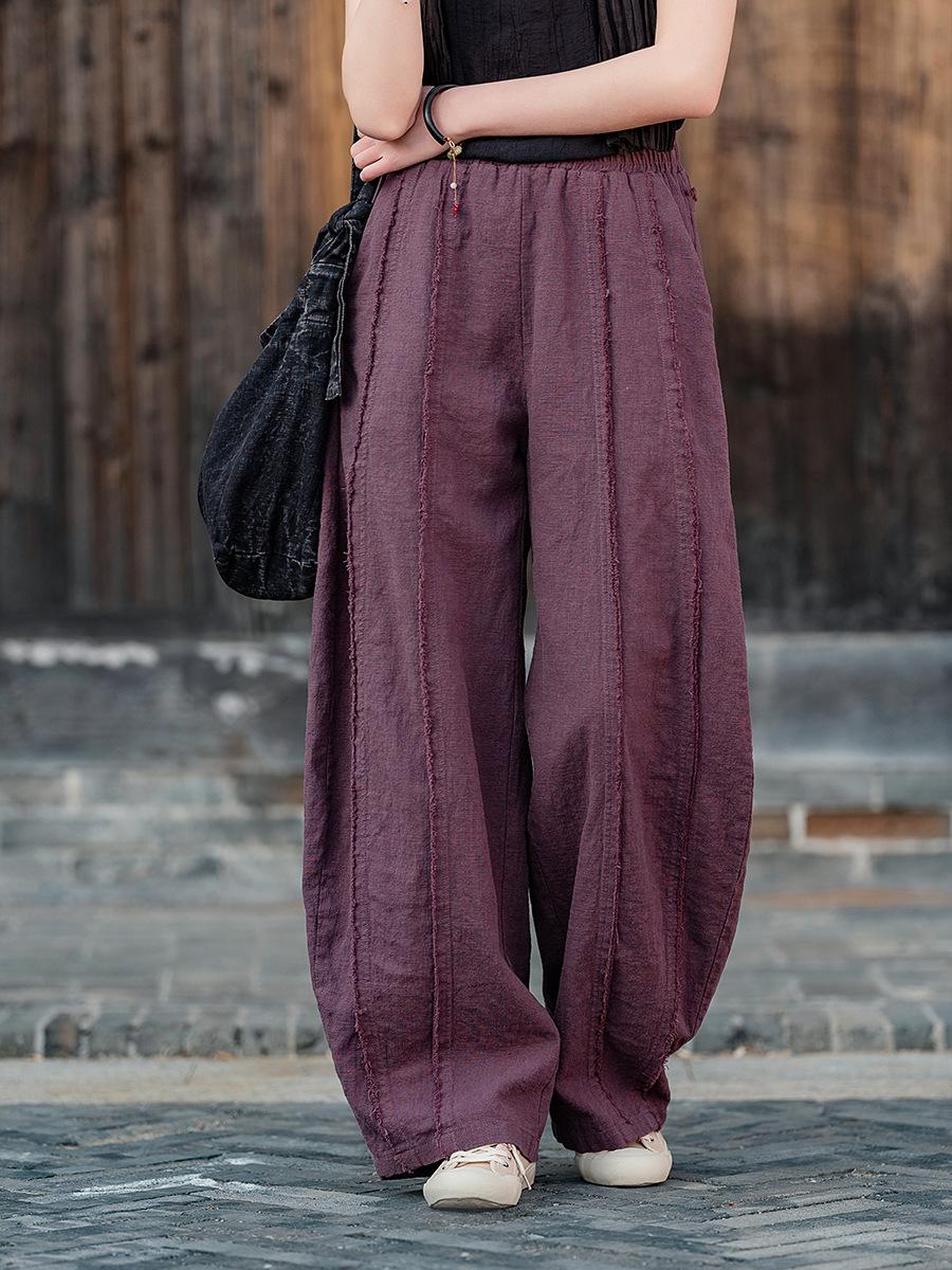 

Johnature Женские винтажные брюки однотонные весенне-осенние с эластичной талией пэчворк карманы брюки One Size фиолетовый