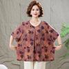 Plus Size Women Summer Ice Silk Short Sleeve T Shirt Floral Print Pullover Top