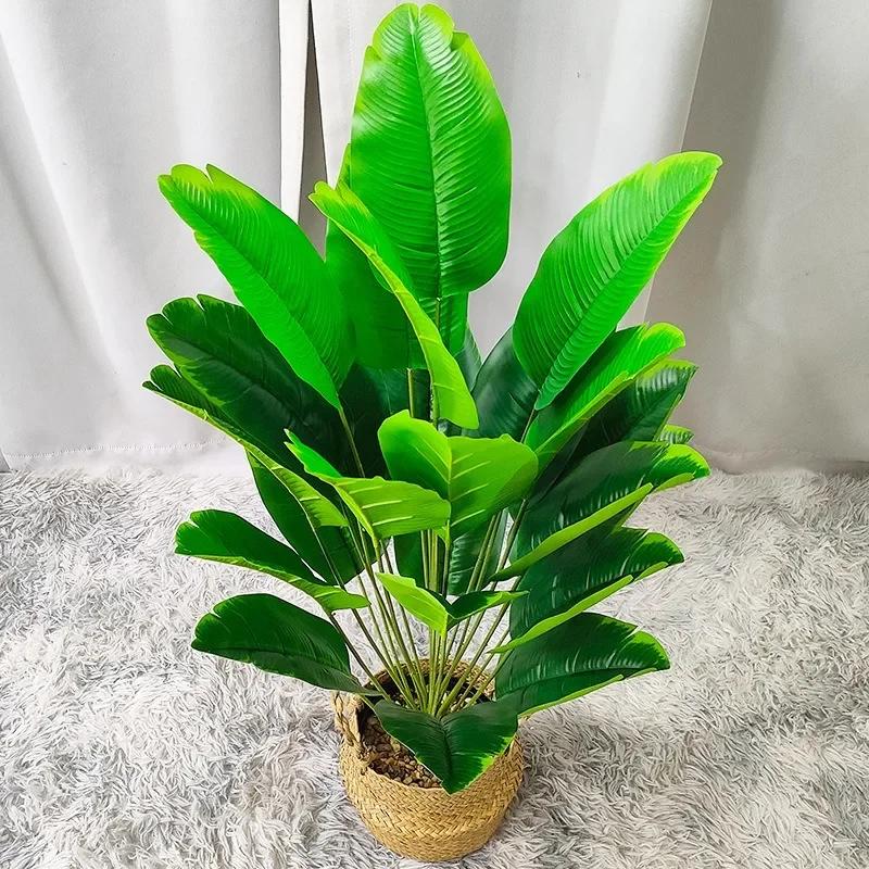 1 Pcs Artificial Banana Tree Fake Palm Leaf Monstera Leaf Large Tropical Palm Tree Realistic Green Plant for Home Decoration