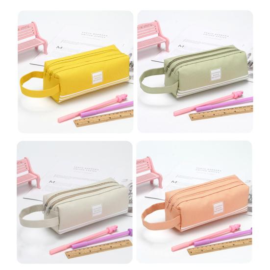 Pencil Solid Color Bag Stripe Rectangular Double-layer Letter Double Zippers Large Capacity Stationery
