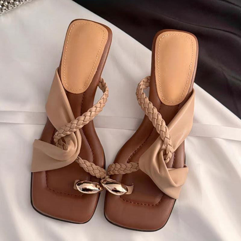 

Fashion High Heels Women Clip Toe Slippers Summer Retro Fashion Shoes Designer Dress Elegant Woman Sandals 2025 Trend Brand Mujer Shoes 35 абрикосовый