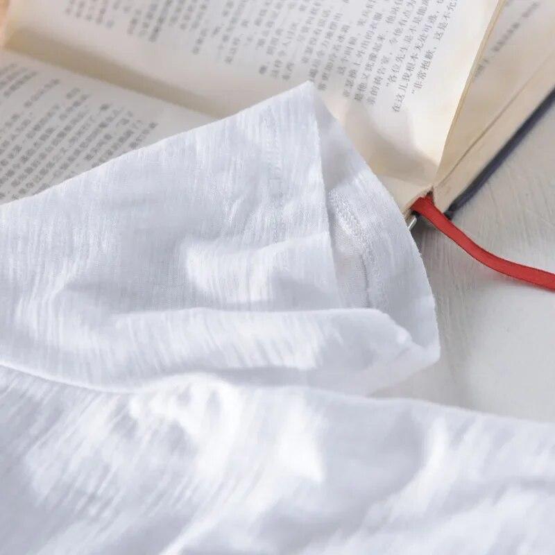 Men's O-Neck Casual Retro Raw Edge T-Shirt  Cotton Lightweight Breathable Slim-fit Monochromatic Basic Top