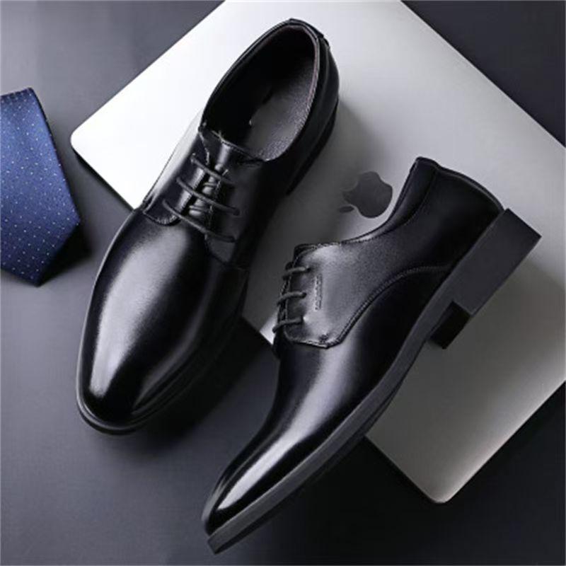 Qingyinglun casual business dress leather shoes men's shoes wedding shoes inner height increase single shoes work shoes waterproof and lightweight