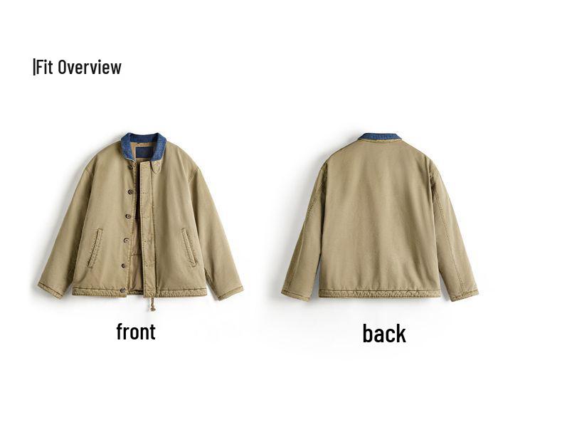 Maden Workwear Men's American Retro N1 Deck Jacket – Warm Stand Collar Cotton Jacket for Autumn and Winter