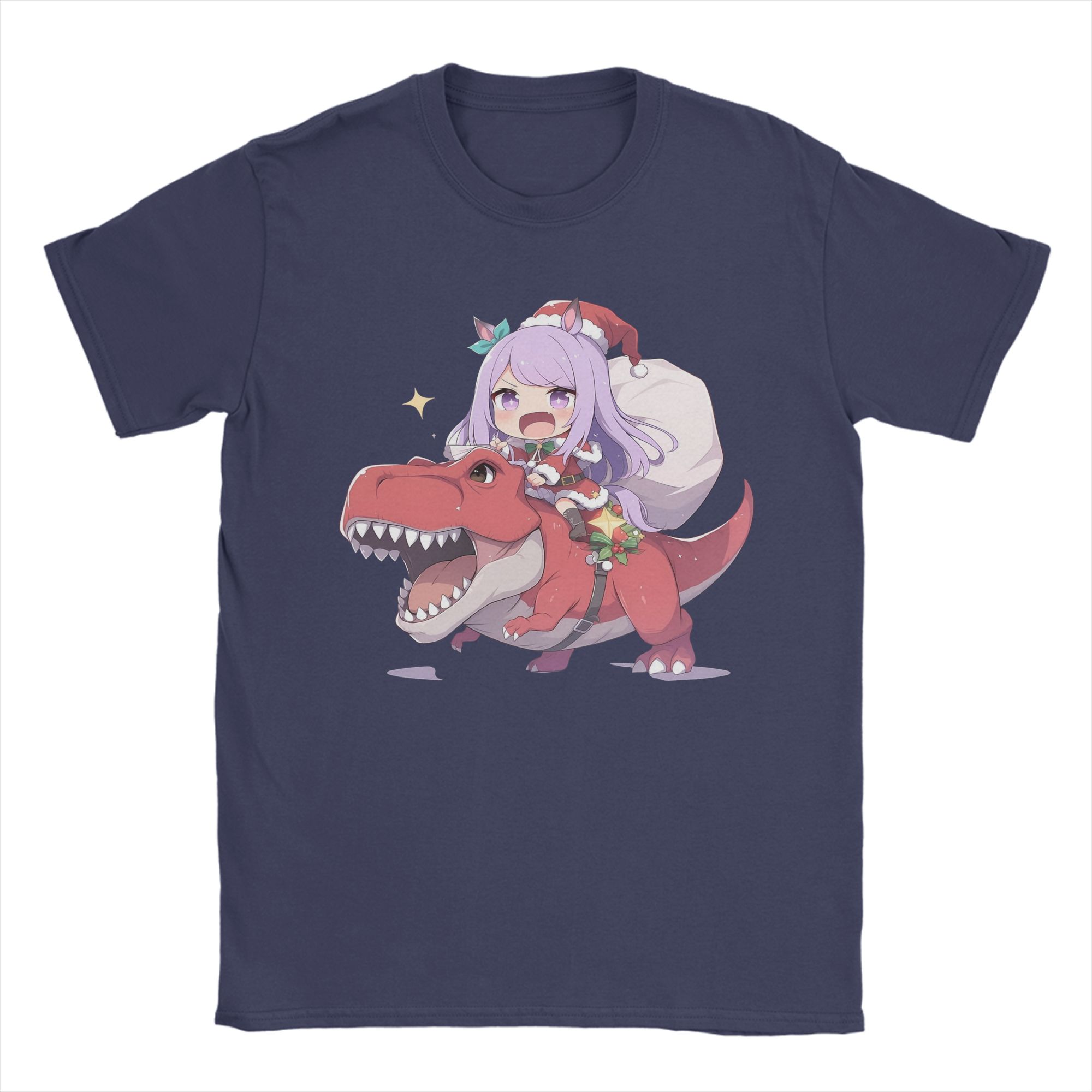 

Men T-Shirt Mejiro Mcqueen Christmas Dinosaur Pure Cotton Tee Shirt Short Sleeve Uma Musume T Shirts Crew Neck Clothing 4XL