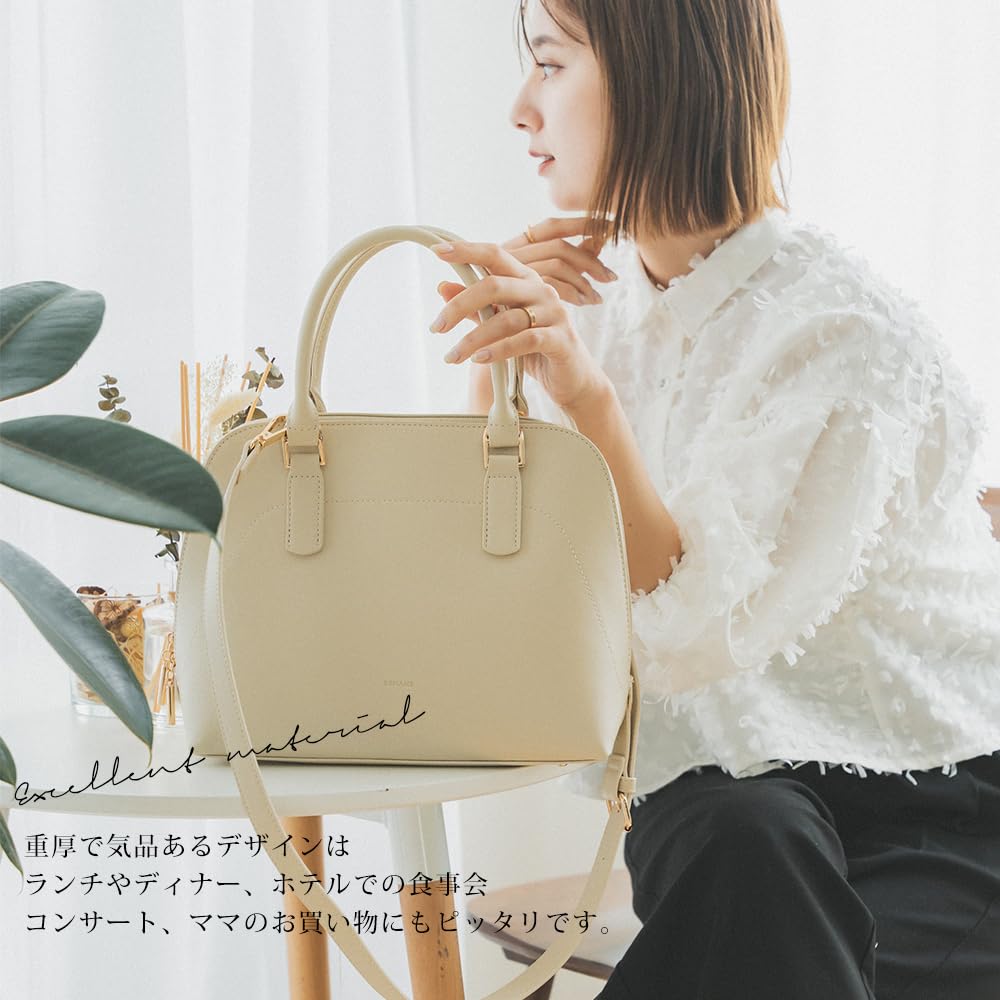 [Rename] Round Zipper 2-Way Handbag Tote Bag for Women, Beige, for Entrance Ceremonies, Graduations, and Kindergarten Entrance and Graduation