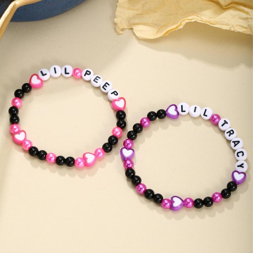 Cross-Border Acrylic Heart Beads Pink-Purple Friendship & Couple Bracelets