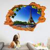 3D Broken Wall Eiffel Towel Fake Window View Wall Sticker Decals Removable Wallpaper Decal Stickers Home Decoration