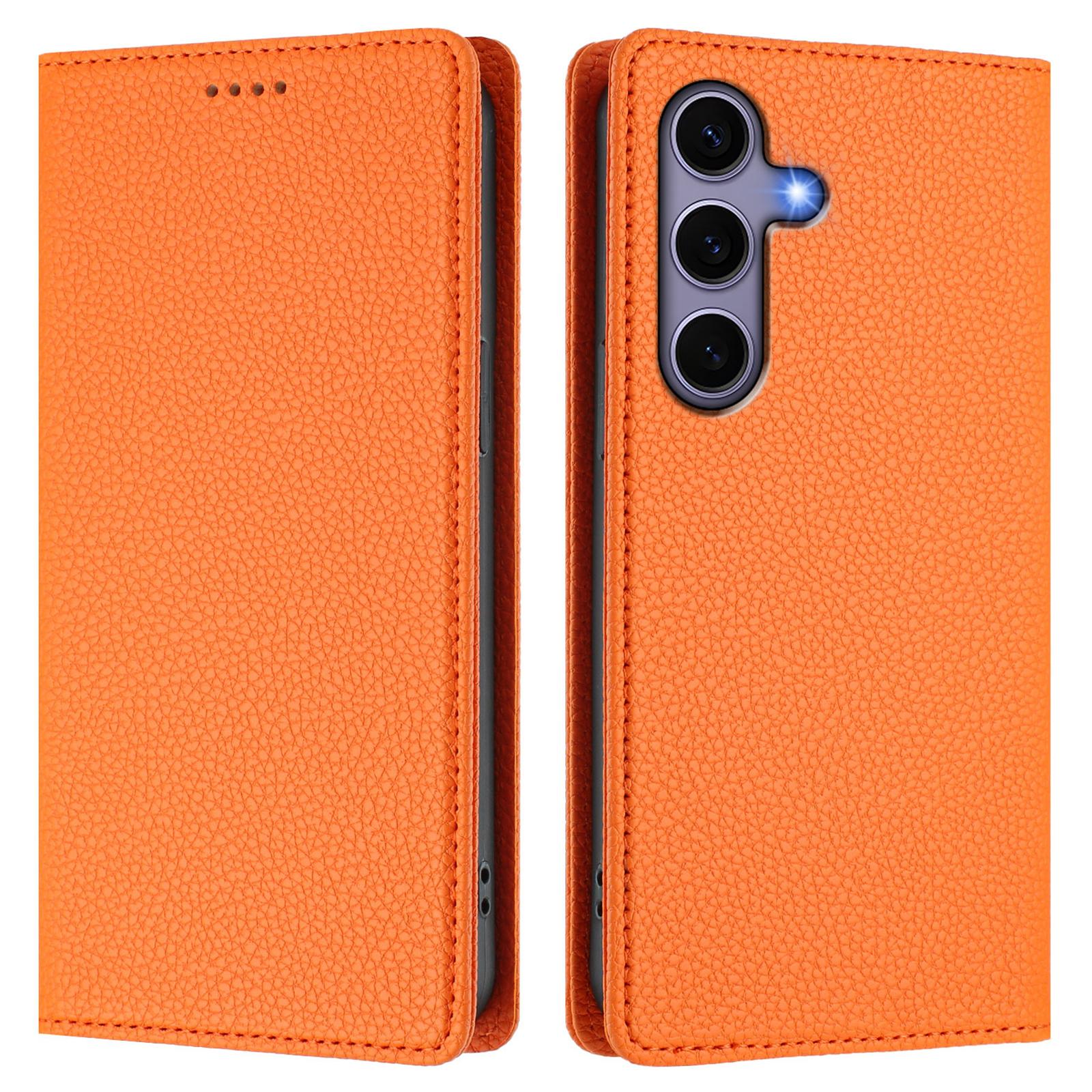 

For Samsung Galaxy S25/S24 Wallet Case RFID Blocking Litchi Texture Leather Mobile Cover Orange