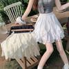  New high-waisted slim skirt summer splicing lace lace white cake irregular skirt