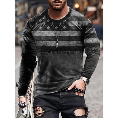 Höst Vardaglig Herr Långärmad Street Fashion Herr Långärmad T-shirt Vintage Herrkläder 3D Flaggtryck Kläder