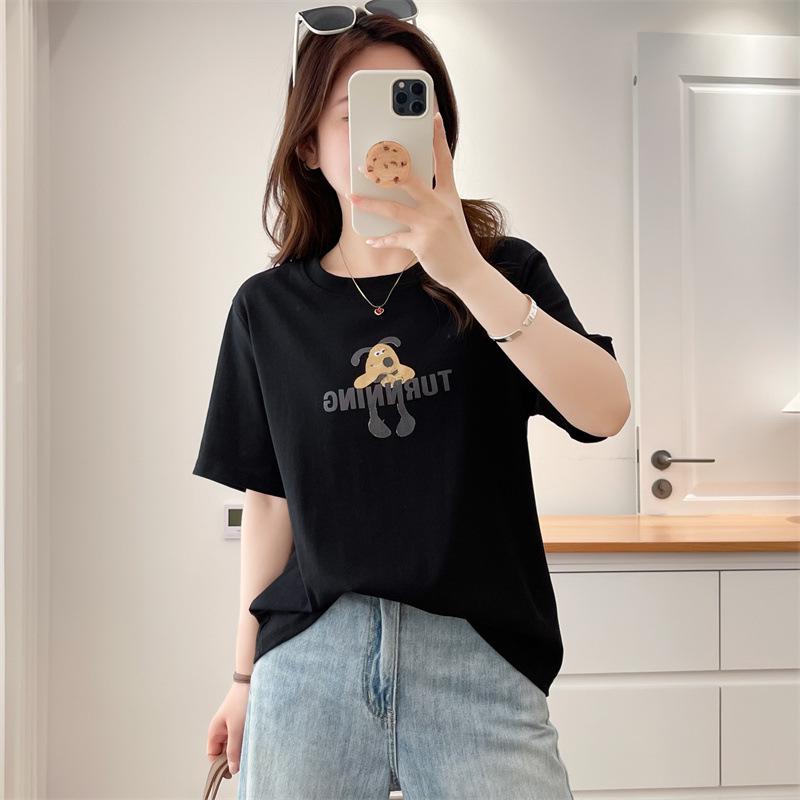 Plus Size Women s Cartoon Print Cotton T-shirt - Summer 2026 Round Neck Slimming Top 3XL