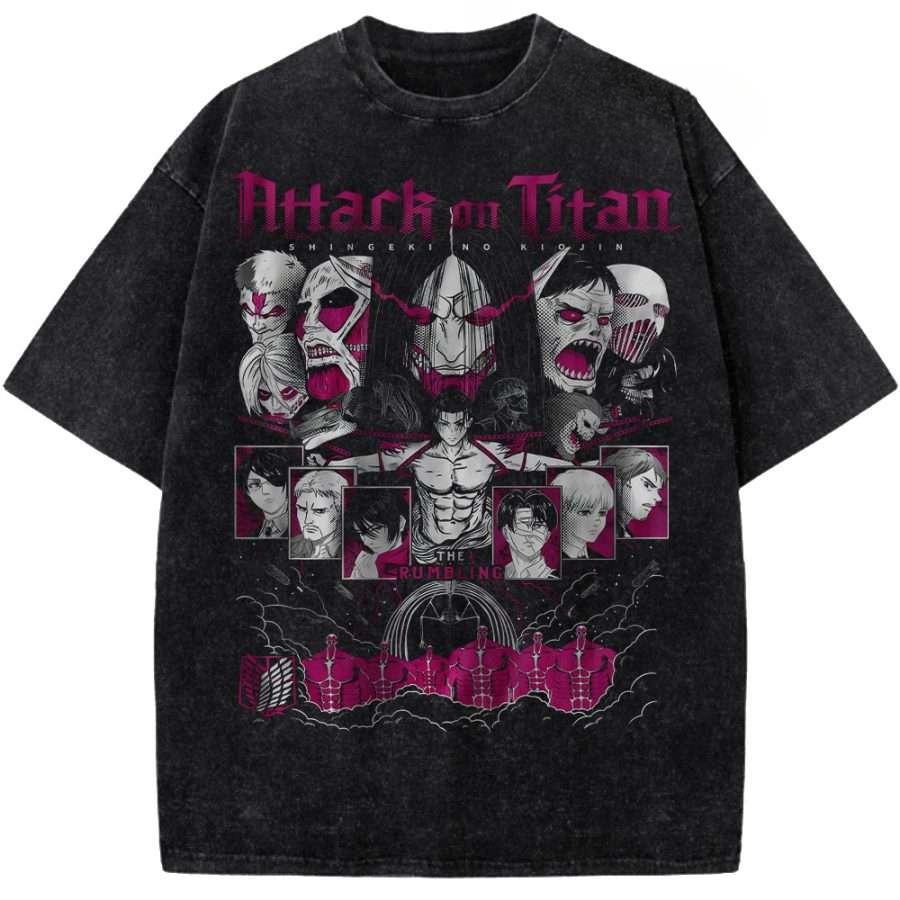 

Hot Anime Attack On Titan Eren Jaeger Print T-shirt Men Short Sleeve Clothing Cotton Tshirt Retro Washed T Shirt Harajuku Tops S чёрный