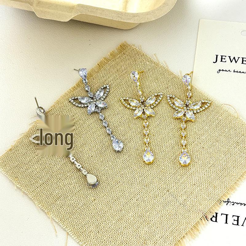 Lügong Elegant Long Zircon Tassel Earrings: Luxury Butterfly Studs for Women