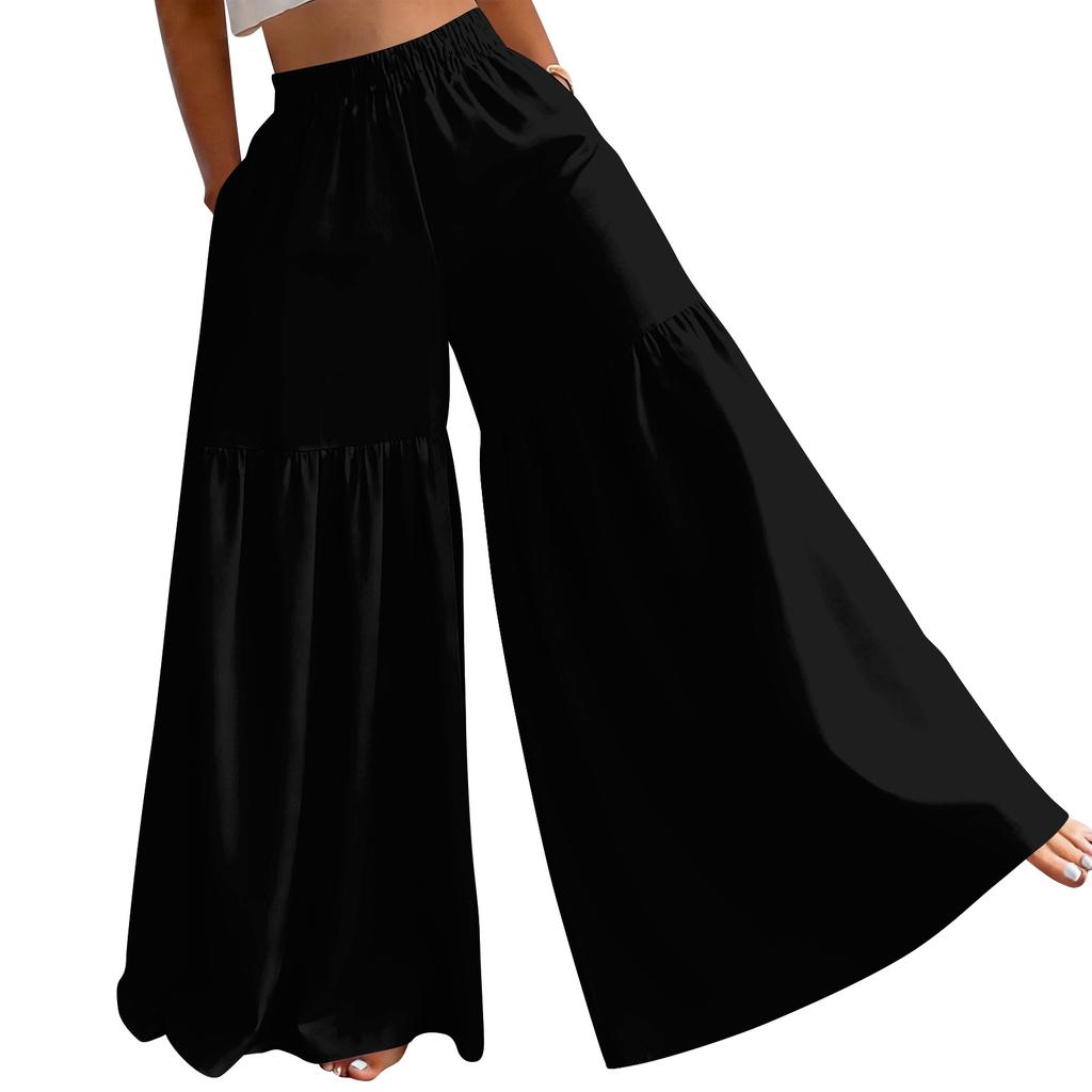 Women High Waist Wide Leg Pants Loose Fit Lightweight Flowy Palazzo Trousers Casual Solid Color Long Pants for Daily Wear