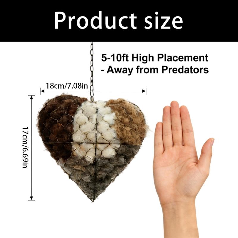 Iron Heart Shape Handmade Bird Nesting Heart Refillable Garden Yard Art Decoration Natural Nesting Fibers for Wild Birds