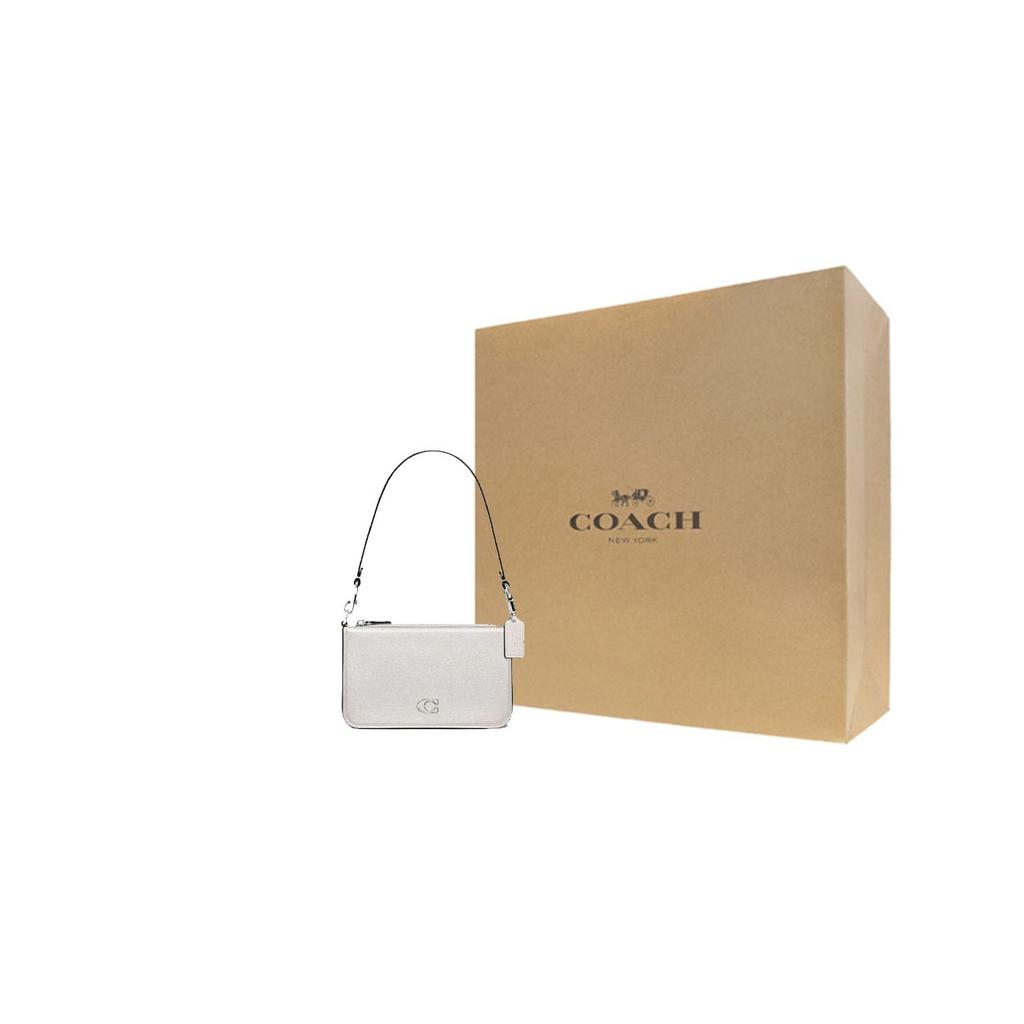 Coach Pouch 20 Embossed Letter Logo Zipper Crossgrain Leather And Canvas Handbag Women Handbags White CJ797-CHK