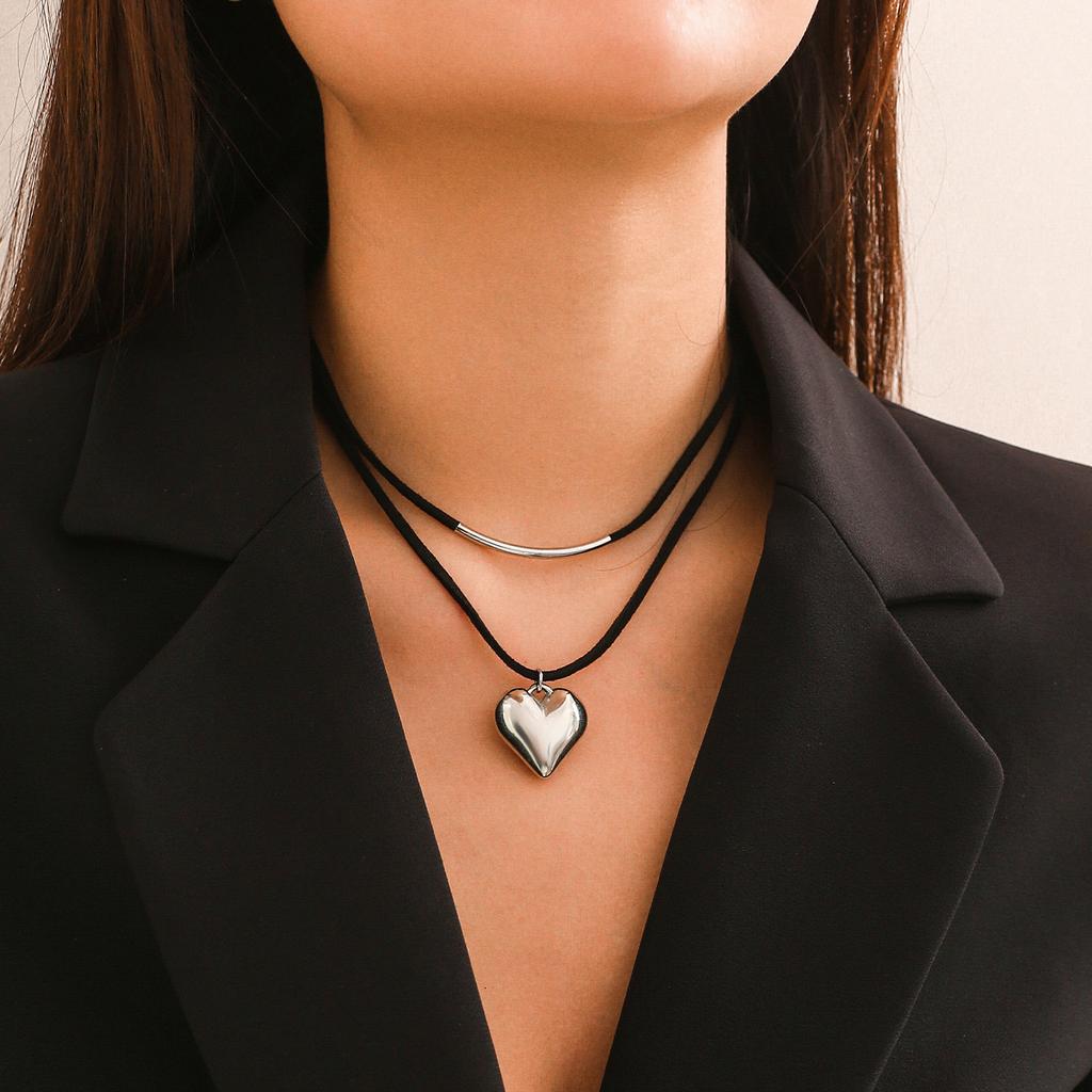 Trend Großer Herzanhänger Halskette für Damen Elegante Mehrschichtige Seilkette Ccb Charm Halskette Schmuck Am Hals Halsband Party Geschenke