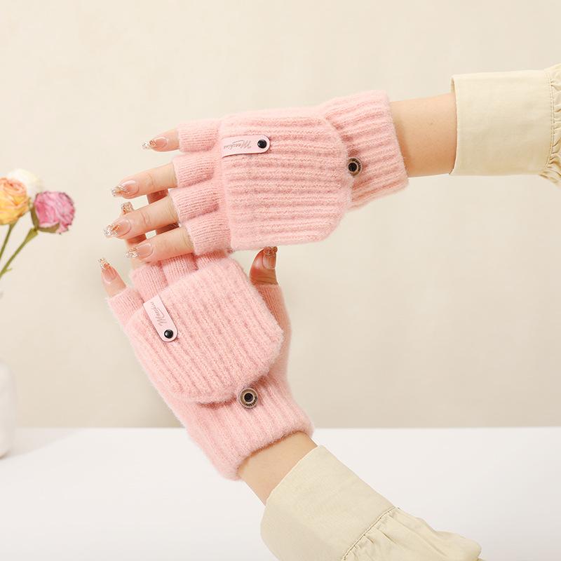 Men's and Women's Autumn/Winter Flip-Top Fingerless Gloves Warm, Windproof, Stylish Commuter Gloves for Office Wear Exposed-Finger Design