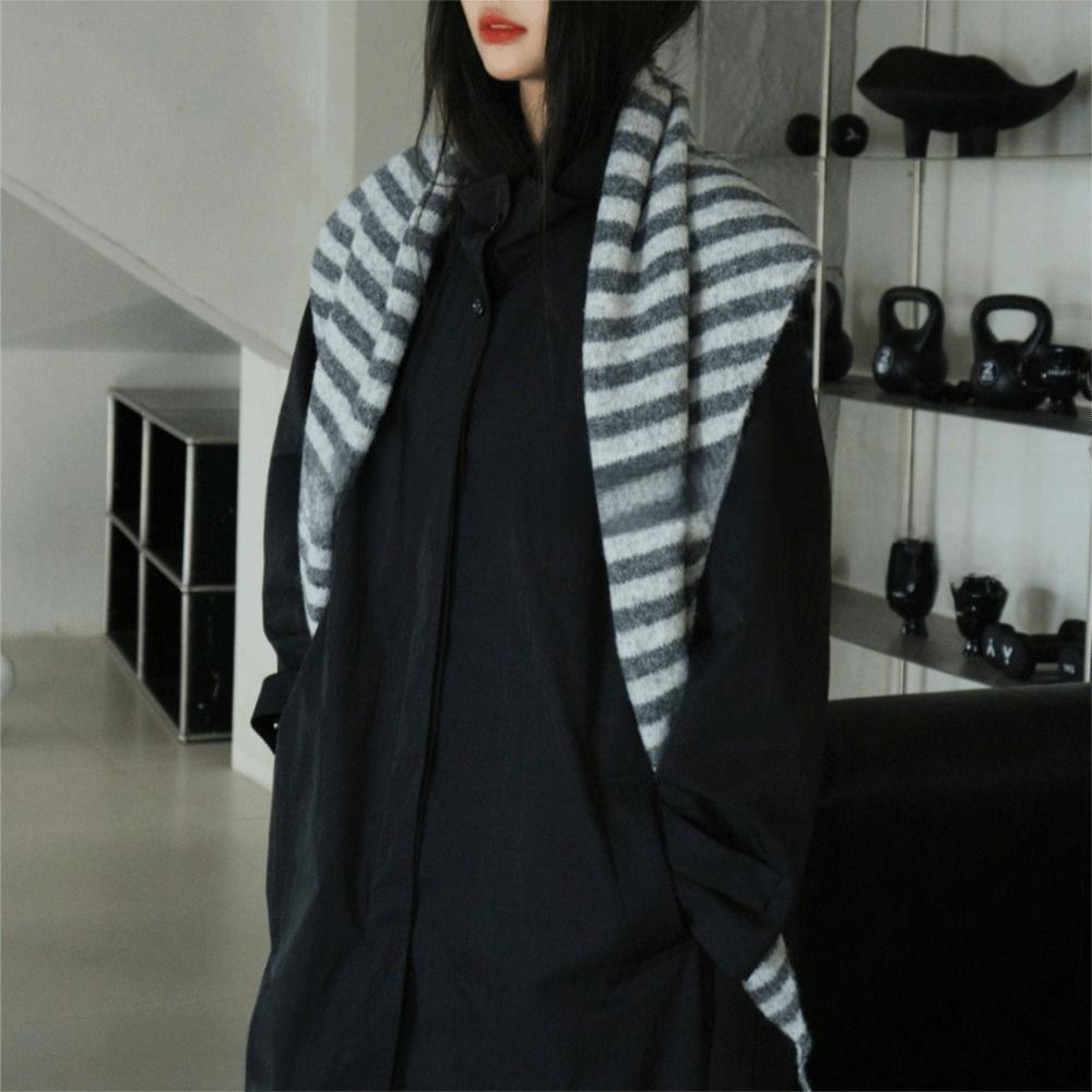 Cashmere Striped Scarf Plush Cape Wraps Simple Winter Shawl  Women/Men