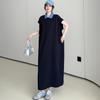 Summer Loose Cotton Polo Collar Dress - Elegant Casual Long Skirt