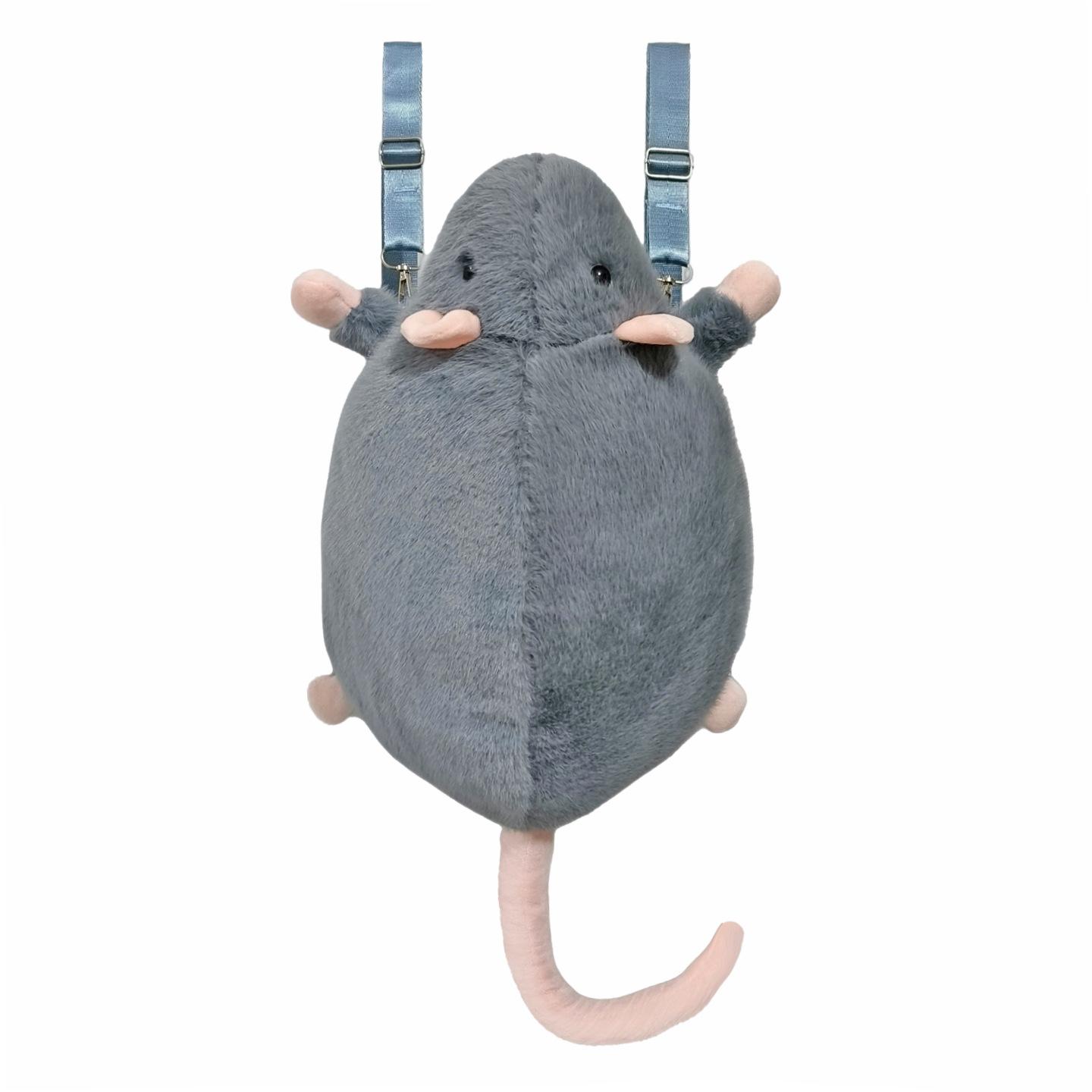 

2026 New Design Sense Niche Backpacks Plush Zipper Mouse Shape Funny Fashion Backpacks Large Capacity Commuting Bags 37cm серый