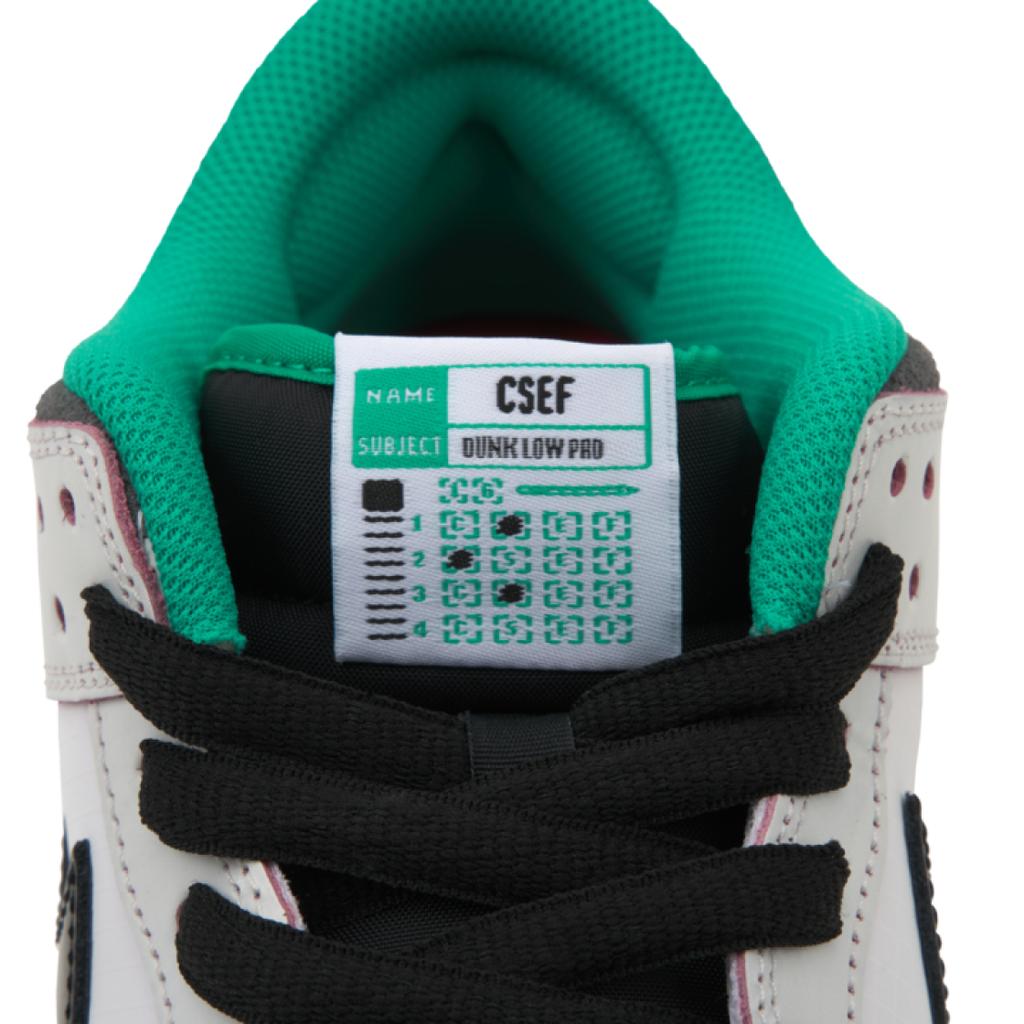 Mens CSEF X Nike Dunk Low SB White Clear Emerald Unisex Sneakers Summit-White Black Iron-Grey HJ4132-100
