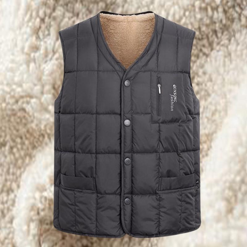 Autunno Inverno Gilet Imbottito in Cotone Piumino da Uomo per Uomo con Lana Ispessito Taglia Grande Gilet Mezza Età Cappotto Lana d'Agnello Gilet alla Moda