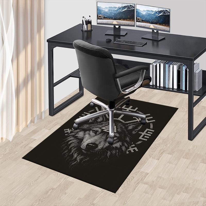 1PC Wolf Norse Non-Slip Floor Carpet Compatible for Office&Living Room&Dining room - Flat-Weave Machine- Soft & Pattern-E248