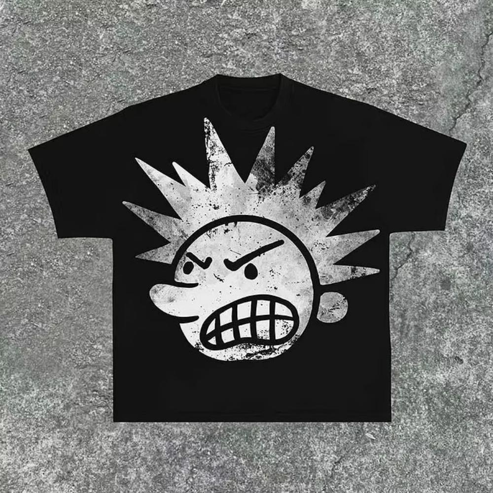 Street Wear Y2K Clothing T-shirt Men's Printed Hip Hop Cartoon Print T-shirt Gothic 100% Cotton Breathable Short Sleeve