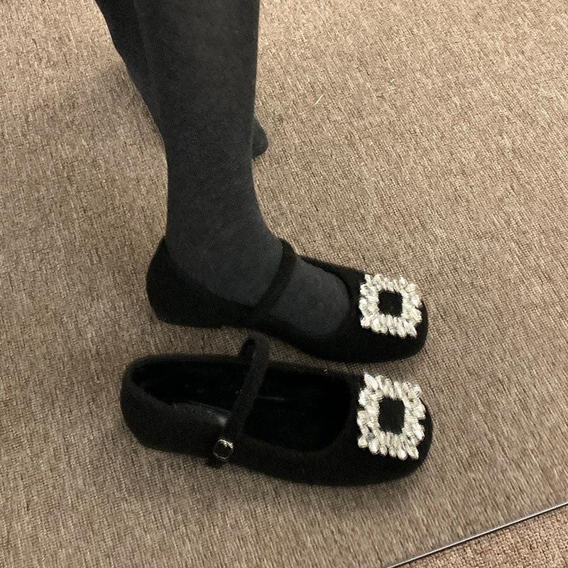 

Rhinestone Mary Jane single shoes plush shoes cotton shoes round head commuting shoes 40 чорний