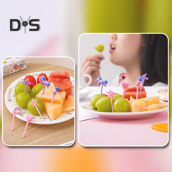 6 st/set tvättbar fruktgaffel Multifunktionell bekväm tecknad fruktgaffel