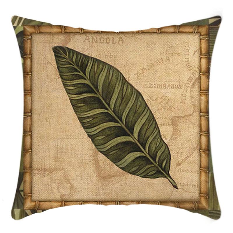 New Green Plant Pillow Cover Antique Decorative Leaf Print Pillow Home Sofa Cushion Cover